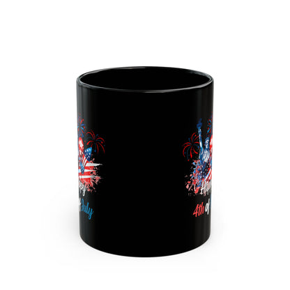 Happy 4th of July Black Mug – Statue of Liberty, Fireworks, Patriotic Gift