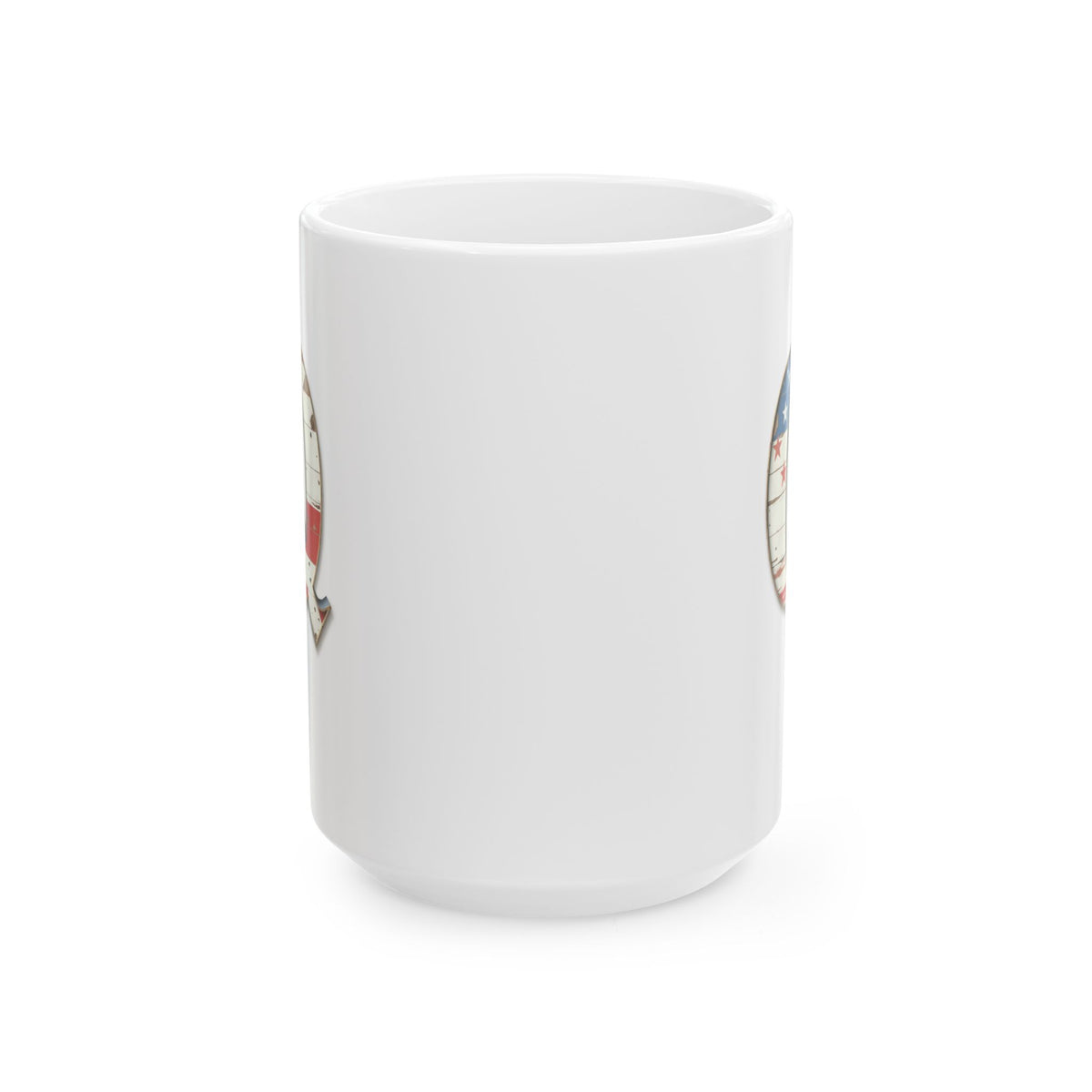 Mug - Patriotic American Flag Letter Q with Kevin Name - Vintage Red, White, and Blue Design
