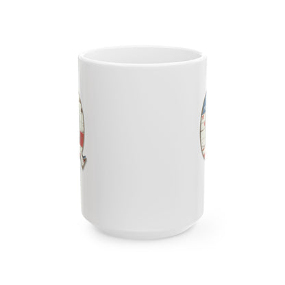 Mug - Patriotic American Flag Letter Q with Kevin Name - Vintage Red, White, and Blue Design