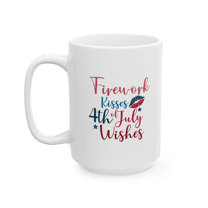 Firework Kisses 4th of July Wishes Mug – Patriotic Coffee Cup Gift