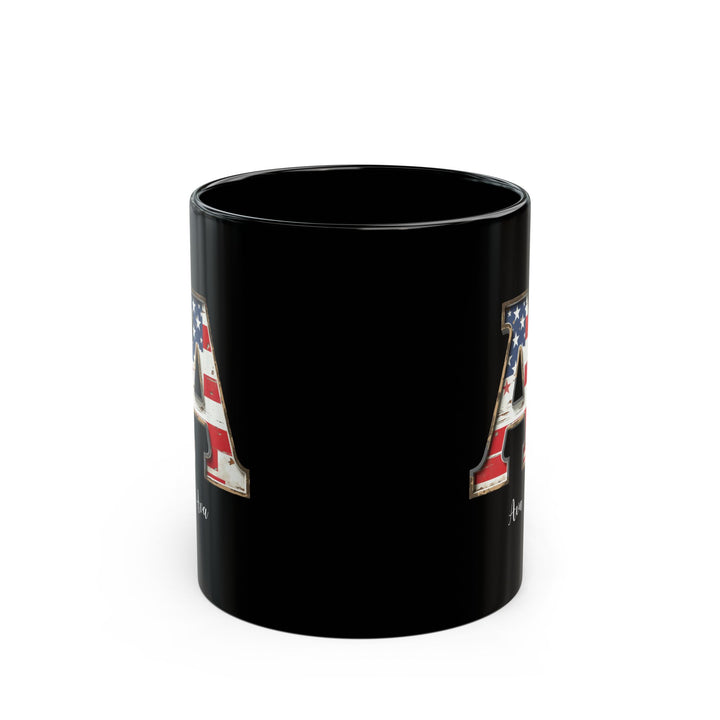Patriotic Initial Mug – Letter A with American Flag – Custom Name Ava