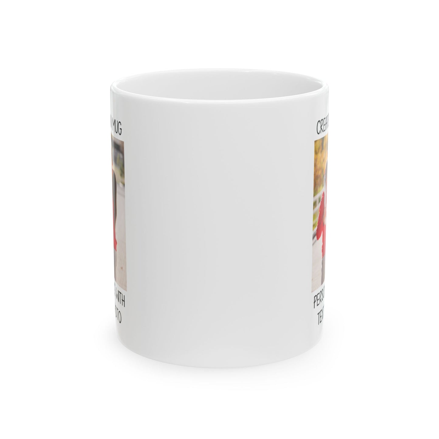 Happy Family Moments in Red Hoodies - Dad, Mom, and Daughter Outdoors Mug