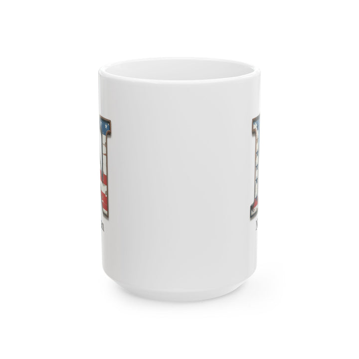 White American Flag Mug with Letter N and Name Nathan Personalized Patriotic Coffee Cup Gift for Veterans Military or Proud Americans