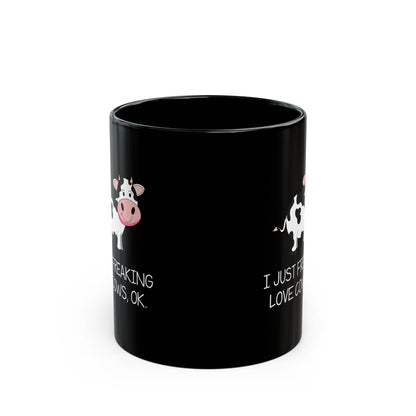 Funny Cow Mug – Black Ceramic Coffee Cup for Farm Life Fans, Cow Lovers, or Ranch Women