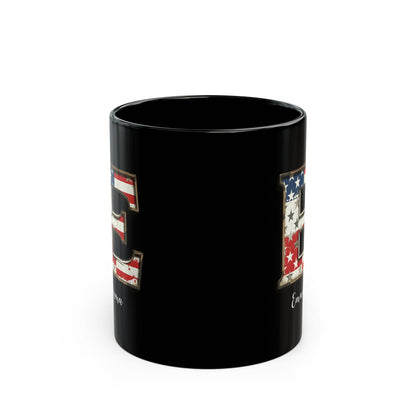 Mug - Patriotic American Flag Letter E with Kevin Name - Vintage Red, White, and Blue Design