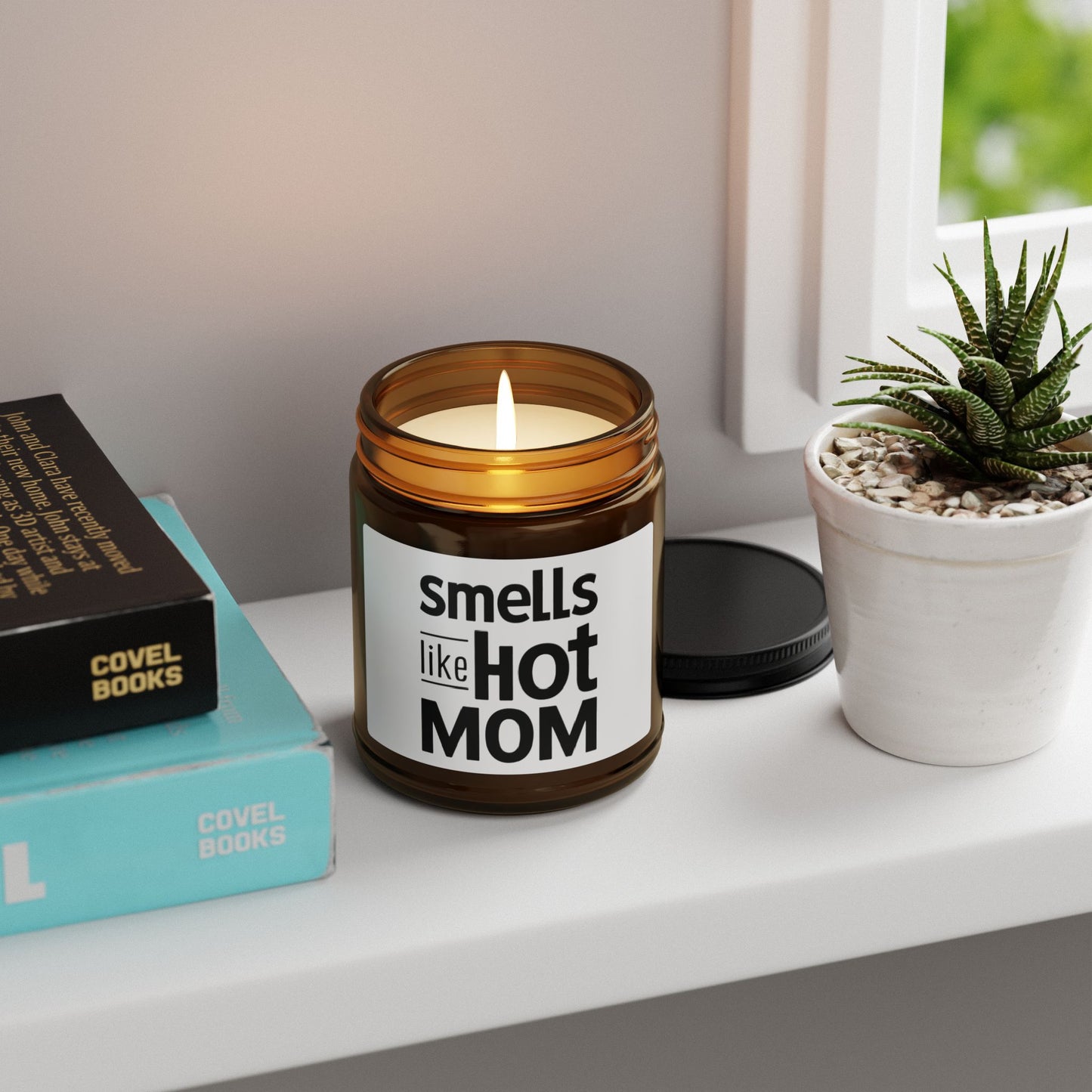 Smells Like Hot Mom Scented Soy Candle (Multi-Size, Amber Jar)