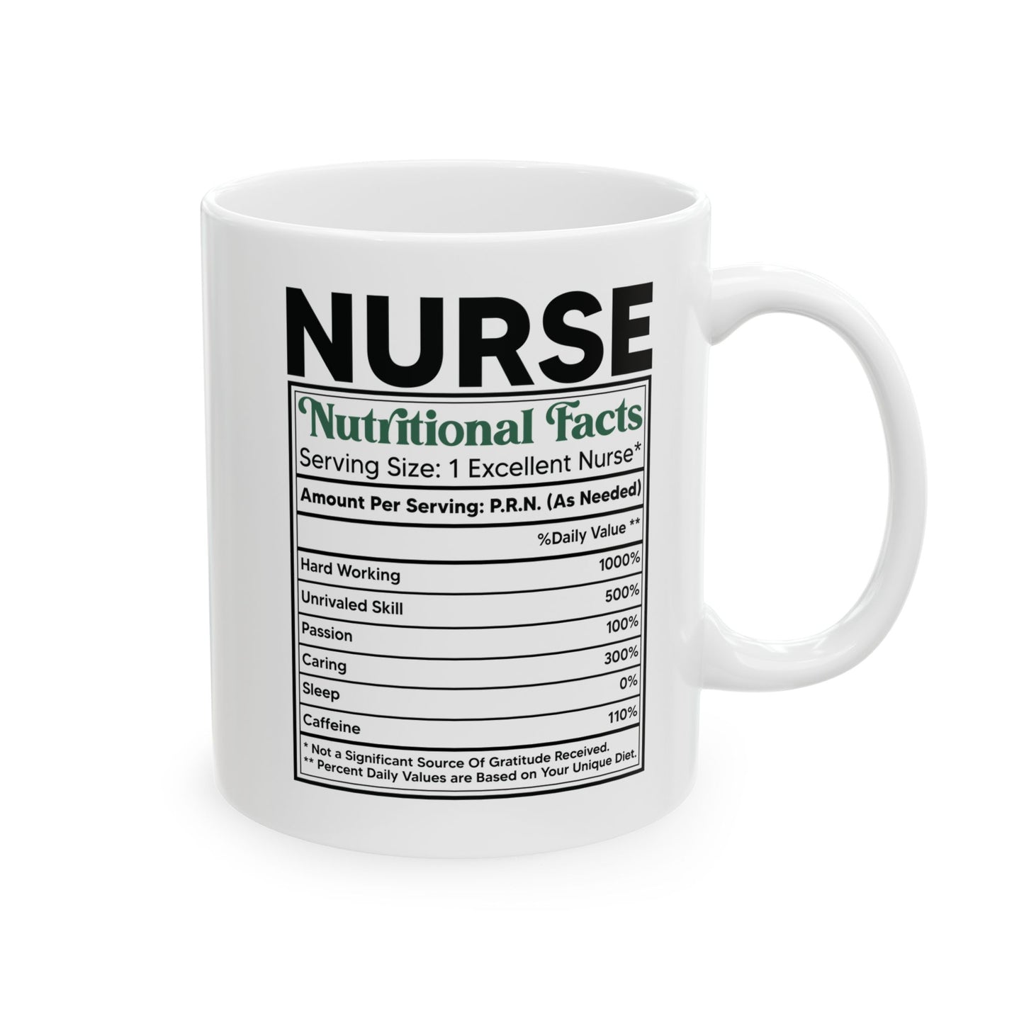 NURSE Nutritional Facts 11oz & 15oz White  mug