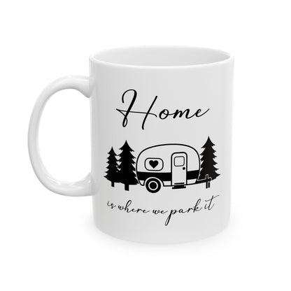 Minimalist Black Camping Design  Ceramic Mug, (11oz, 15oz)