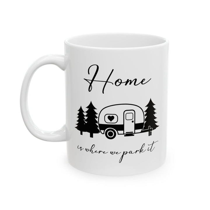 Minimalist Black Camping Design  Ceramic Mug, (11oz, 15oz)