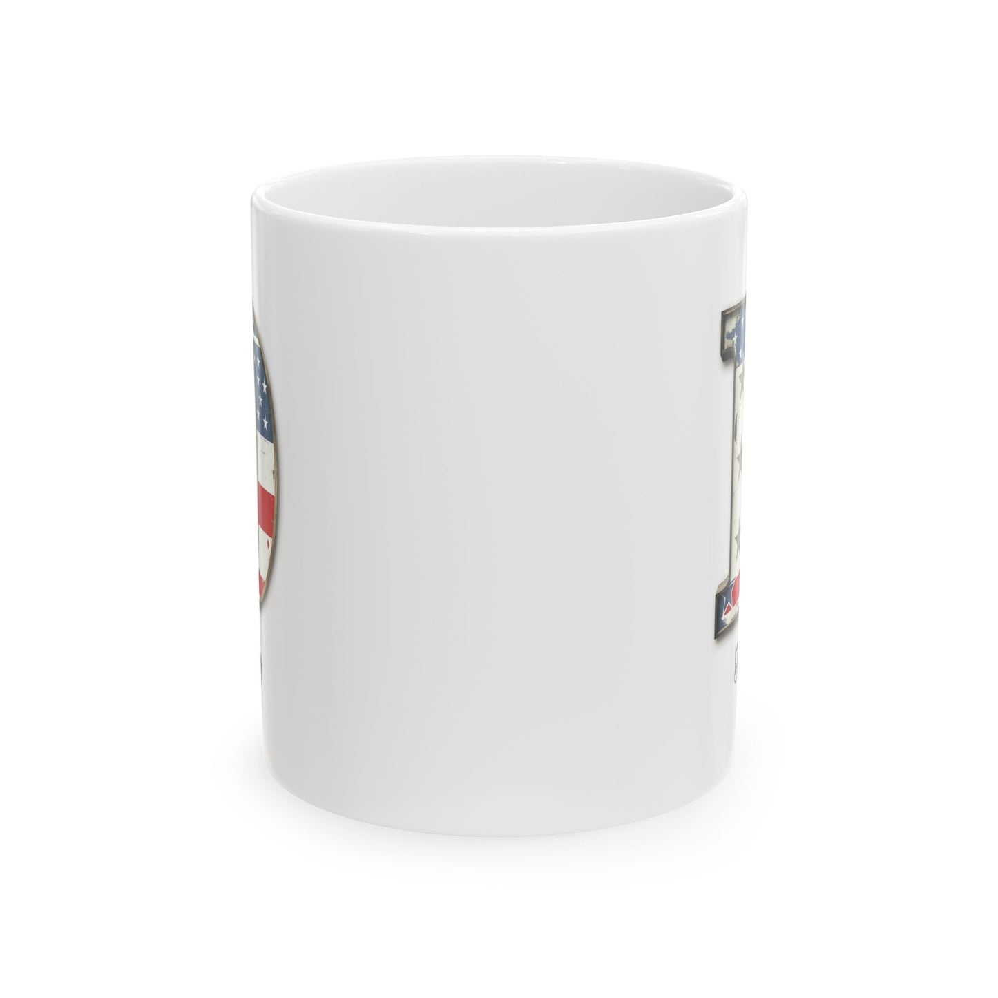 Mug - Patriotic American Flag Letter D with Kevin Name - Vintage Red, White, and Blue Design