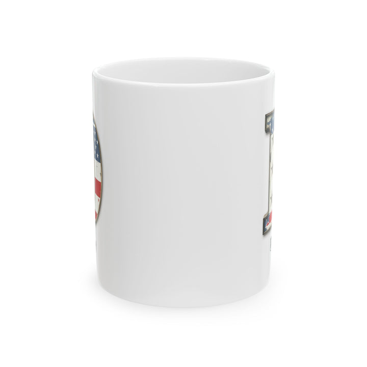 Mug - Patriotic American Flag Letter D with Kevin Name - Vintage Red, White, and Blue Design