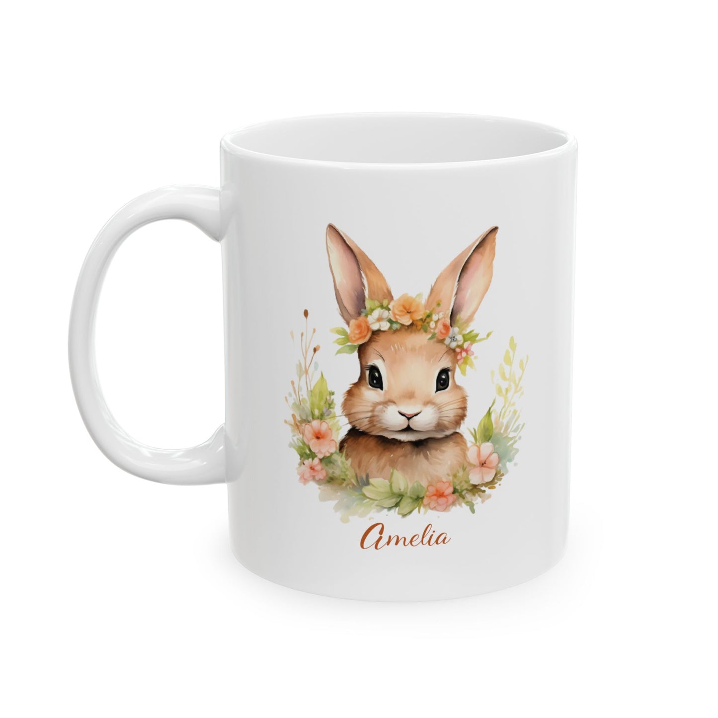 Floral Bunny Mug with Name – Personalized Gift for Her