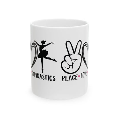 Give a Gift to a Gymnast – Peace Love Gymnastics Mug White Ceramic Coffee Cup