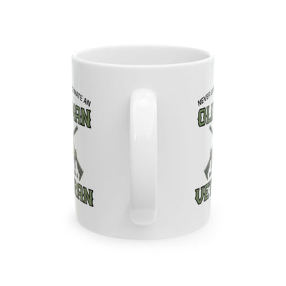 Give a Gift to a Veteran – Never Underestimate an Old Man Mug White Ceramic Patriotic Coffee Cup