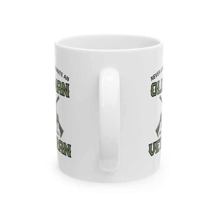 Give a Gift to a Veteran – Never Underestimate an Old Man Mug White Ceramic Patriotic Coffee Cup