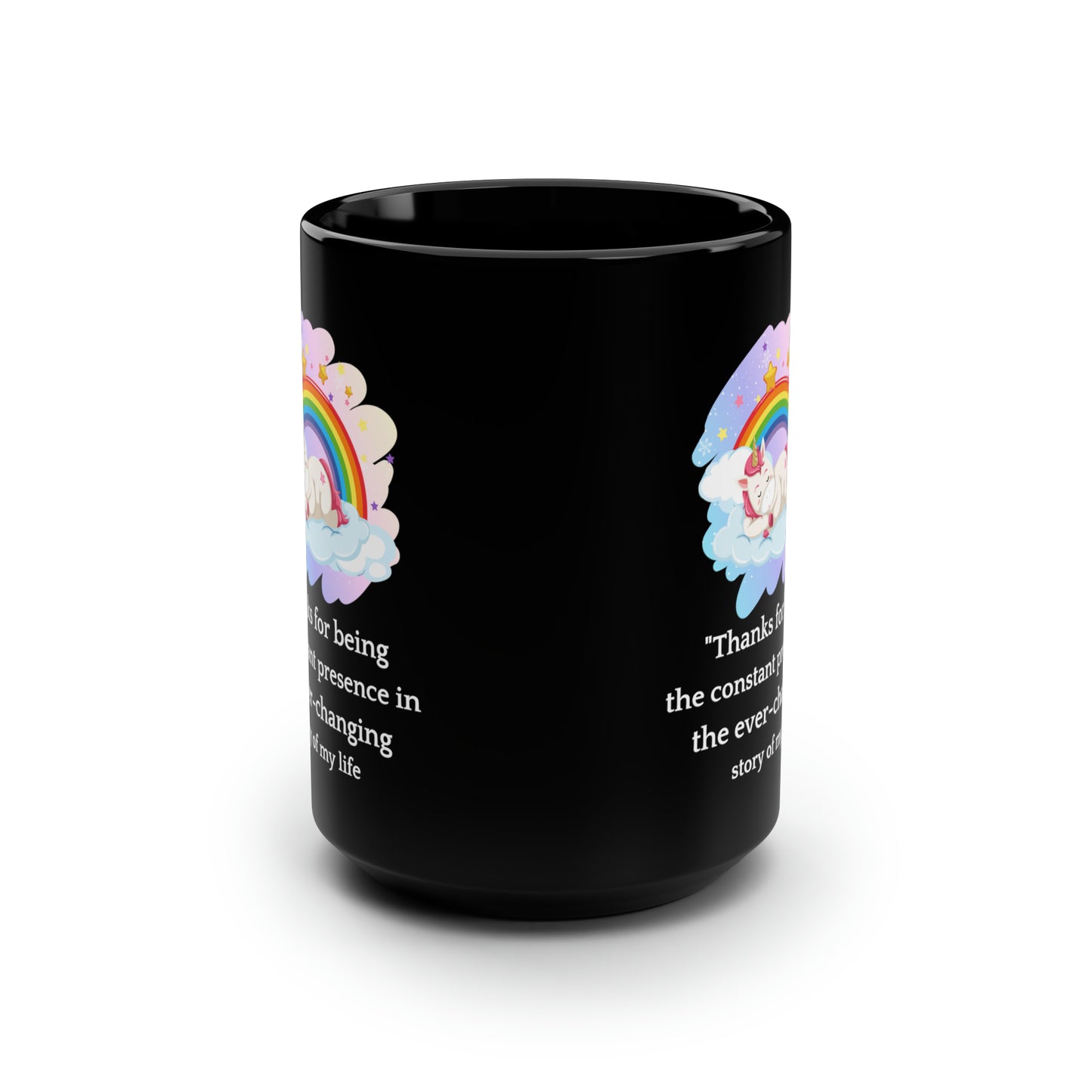 Black Unicorn Mug – Thank You Gift for Mom with Rainbow Design and Heartfelt Quote