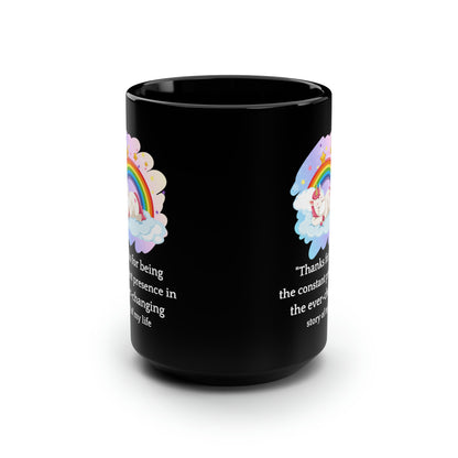 Black Unicorn Mug – Thank You Gift for Mom with Rainbow Design and Heartfelt Quote