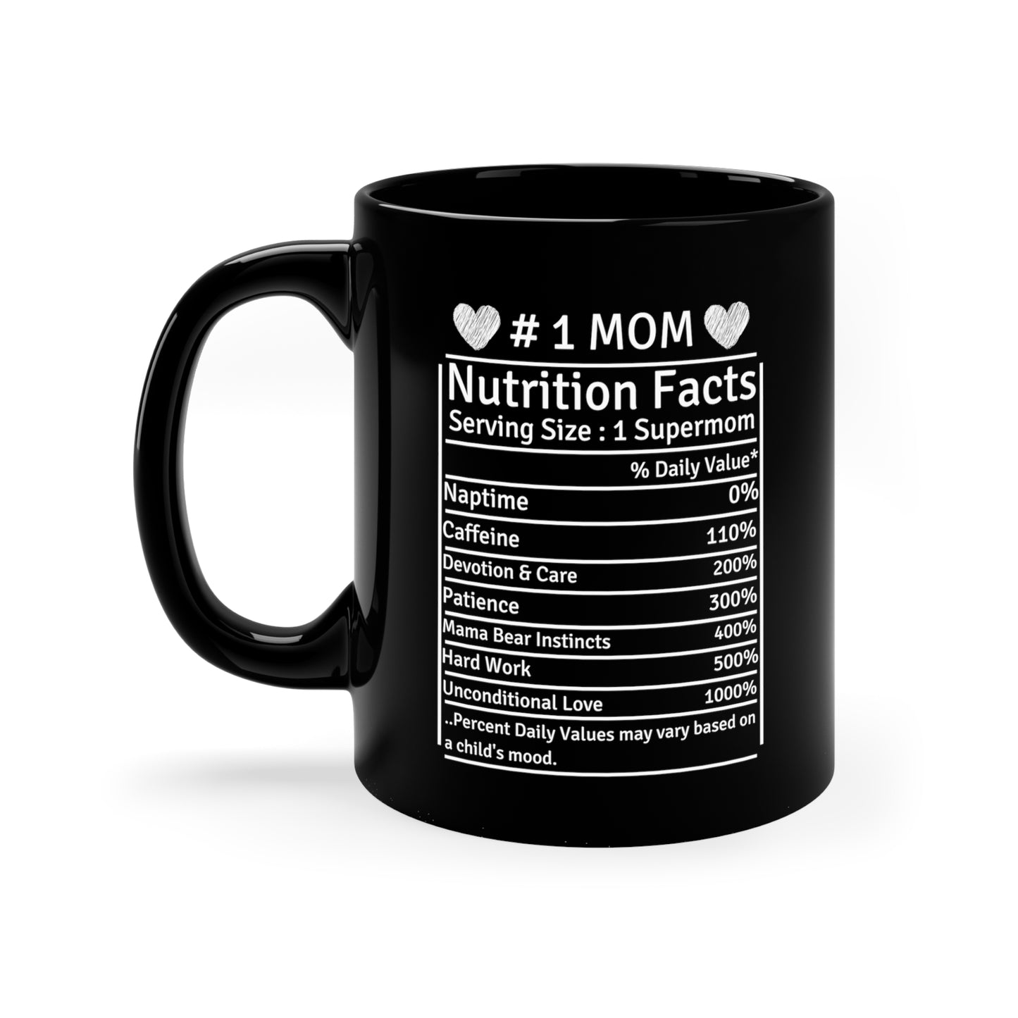 Nutritions Facts 11oz Black Mug