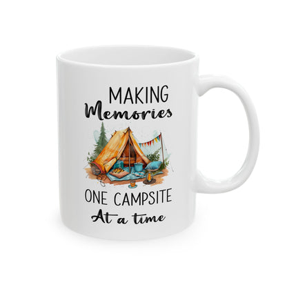 Cozy Glamping Tent with Campfire Ceramic Mug, (11oz, 15oz)