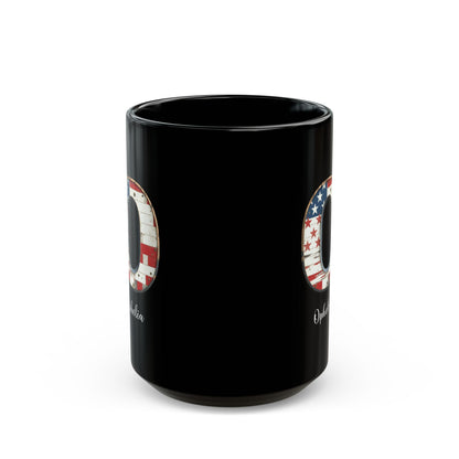 Mug - Patriotic American Flag Letter O with Kevin Name - Vintage Red, White, and Blue Design