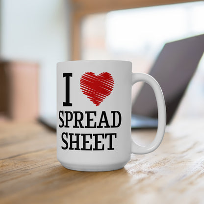 I Love Spreadsheet Mug – Bold Red Heart Design for Excel Enthusiasts & Accountants