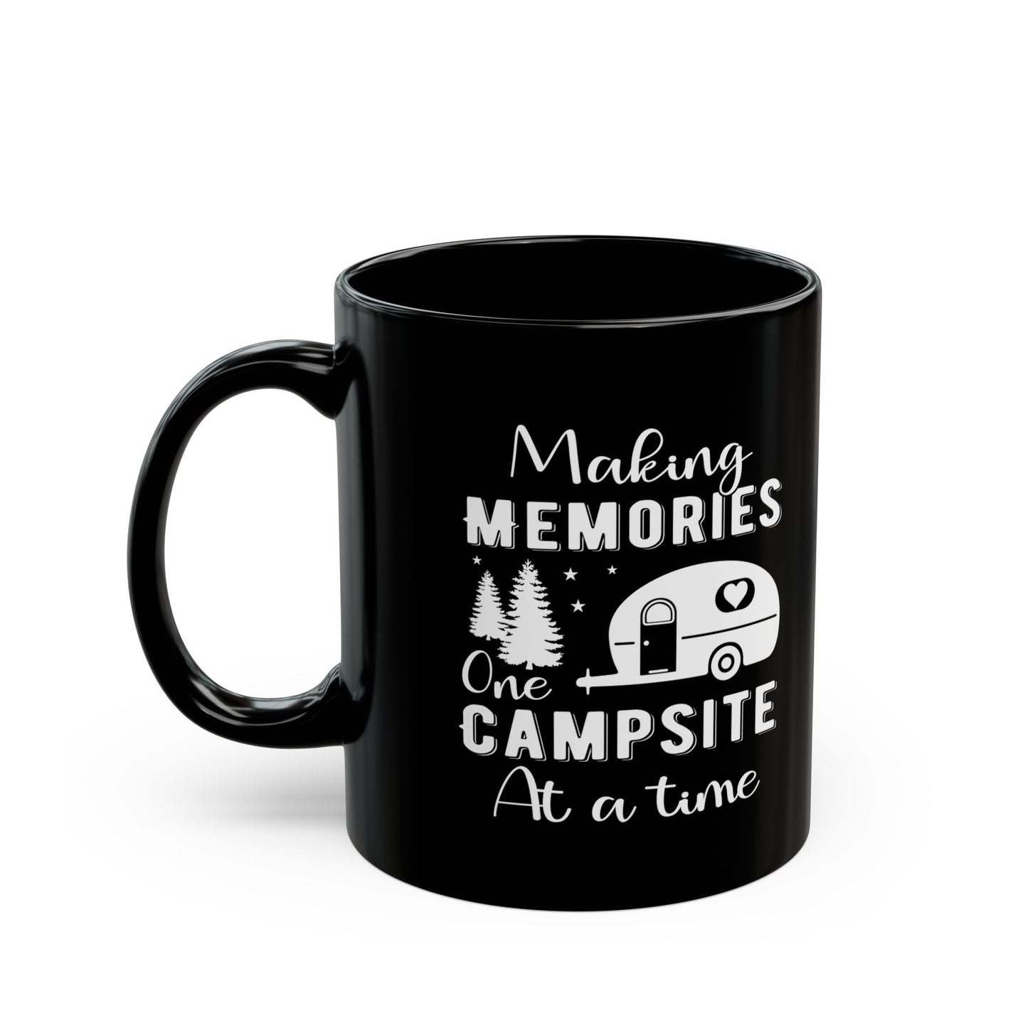 Minimalist Black Camping Art Ceramic Mug, (11oz, 15oz)