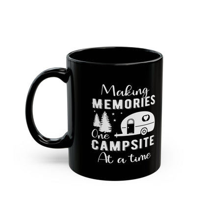 Minimalist Black Camping Art Ceramic Mug, (11oz, 15oz)