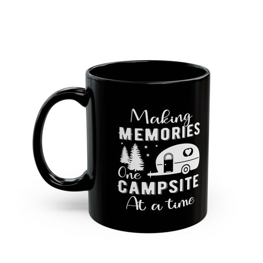 Minimalist Black Camping Art Ceramic Mug, (11oz, 15oz)