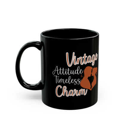 Vintage Charm Black Coffee Mug – Elegant Romance Gift for Women