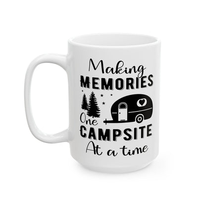 Minimalist Black Camping Art Ceramic Mug, (11oz, 15oz)