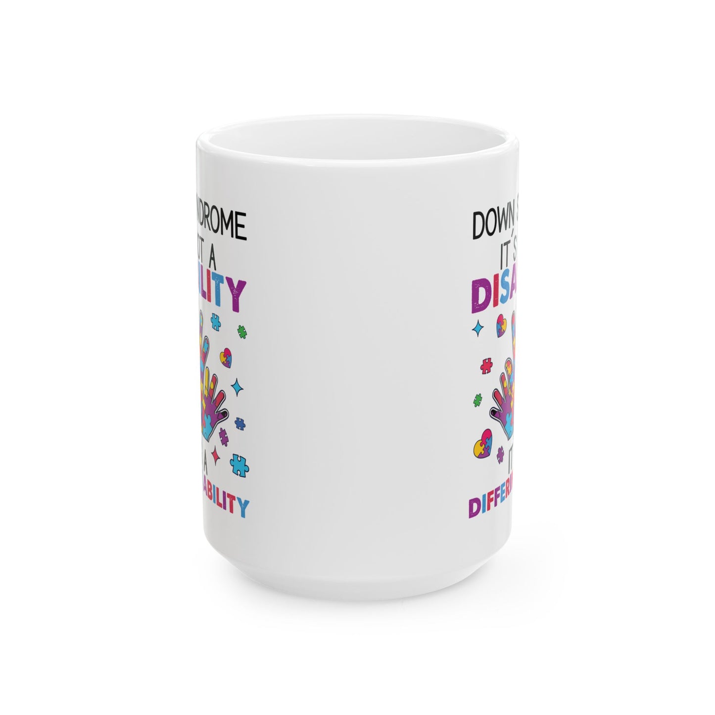 Down Syndrome Awareness Mug – Puzzle Hand Design – Support & Inclusion Gift Cup