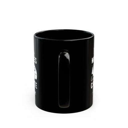 Minimalist Black Camping Art Ceramic Mug, (11oz, 15oz)