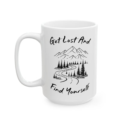 Minimalist Mountain Road Line Art Ceramic Mug, (11oz, 15oz)