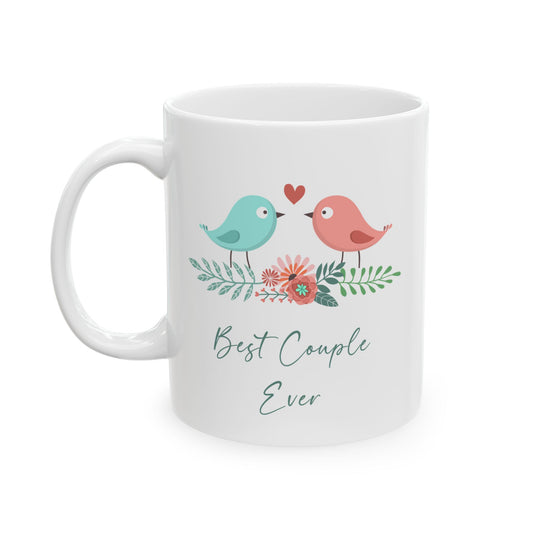 Best Couple Ever Mug – Cute Lovebirds and Floral Design – Romantic Gift for Couples
