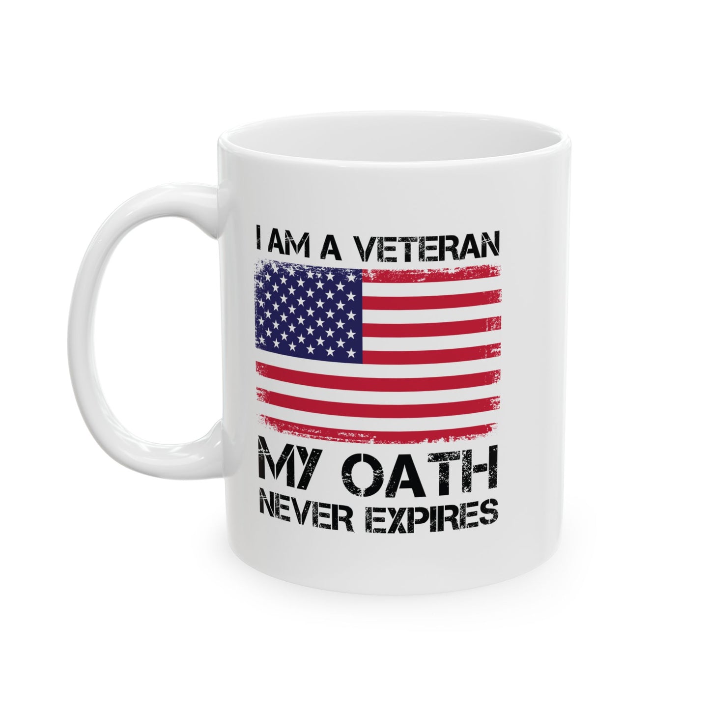 Patriotic American Flag Coffee Cup – White Ceramic Military Veteran Gift