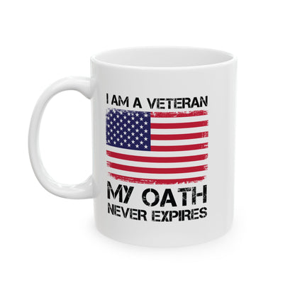 Patriotic American Flag Coffee Cup – White Ceramic Military Veteran Gift