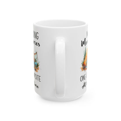 Cozy Glamping Tent with Campfire Ceramic Mug, (11oz, 15oz)