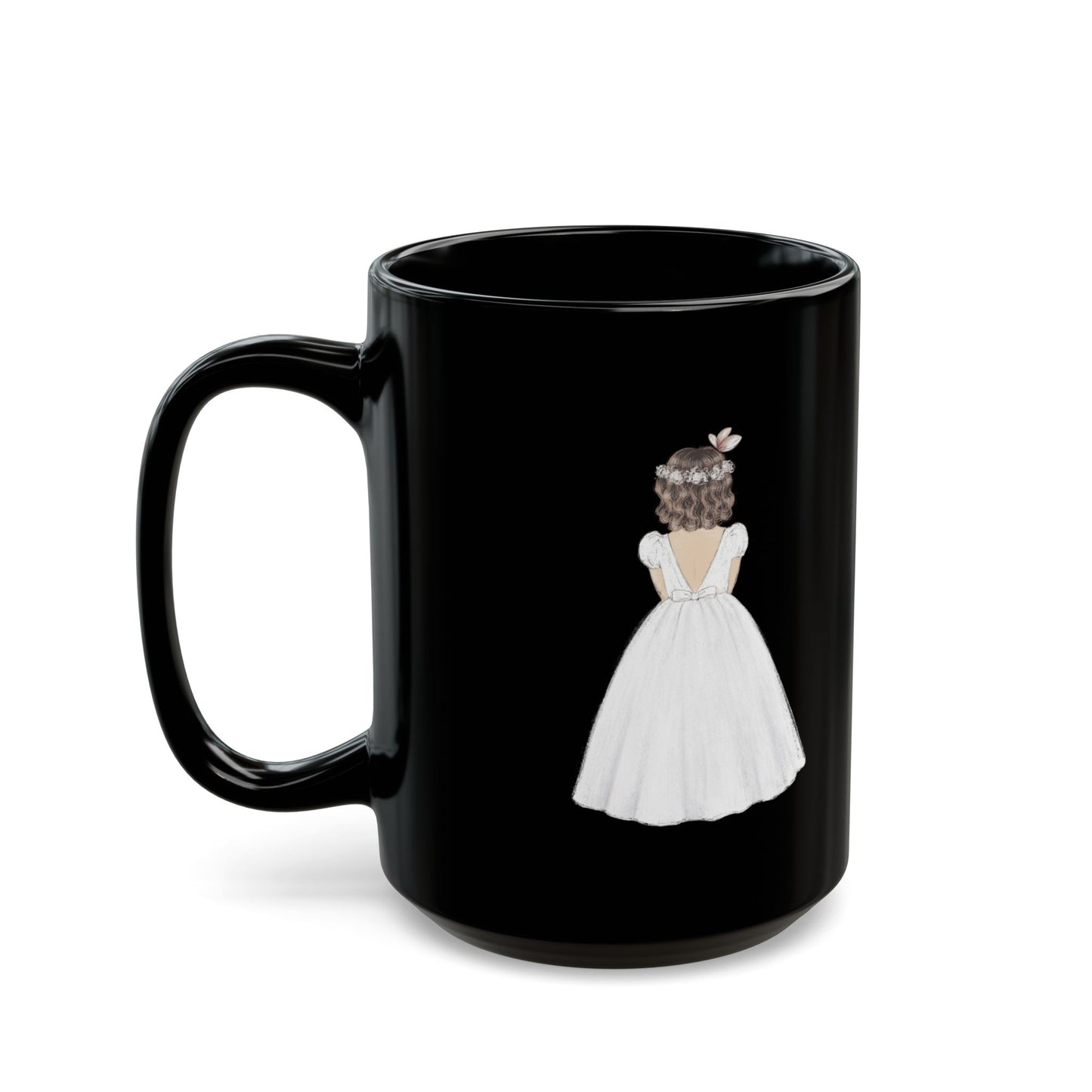 Black First Communion Mug – Custom Floral Gift with Name & Date