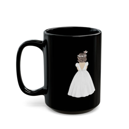 Black First Communion Mug – Custom Floral Gift with Name & Date
