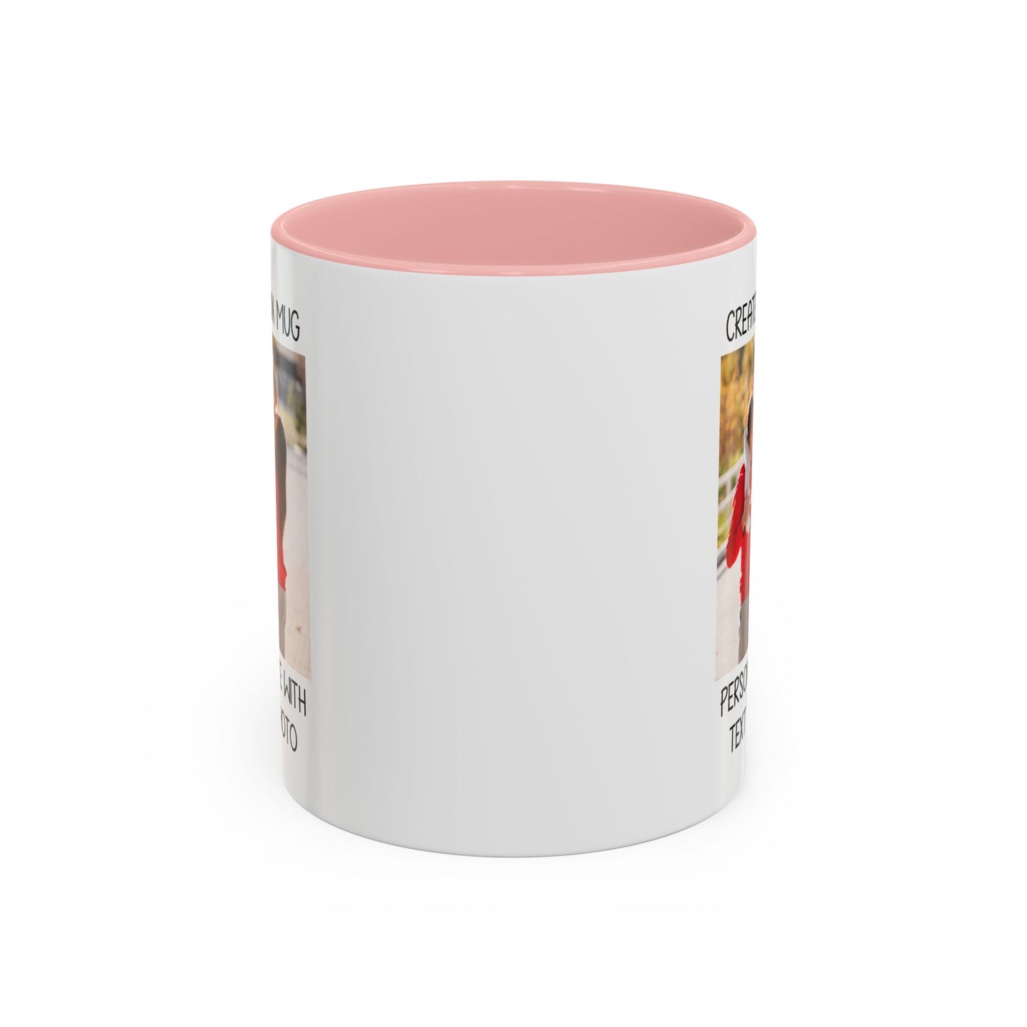 Happy Family Moments in Red Hoodies - Dad, Mom, and Daughter Outdoors Mug