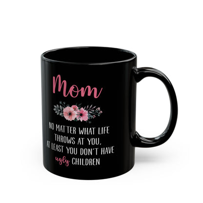 Mom Floral Mug – Black Ceramic with Funny Message