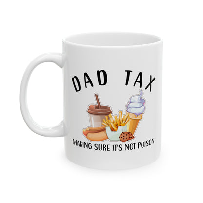 Dad Tax Mug – White with Detailed Snack Graphics