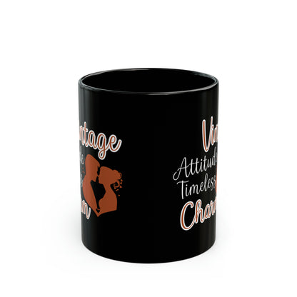 Vintage Charm Black Coffee Mug – Elegant Romance Gift for Women
