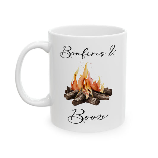 Watercolor Campfire Illustration Ceramic Mug, (11oz, 15oz)