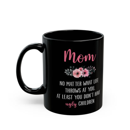 Mom Floral Mug – Black Ceramic with Funny Message