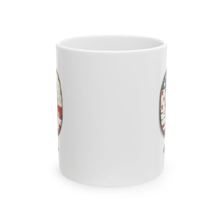 Mug - Patriotic American Flag Letter O with Kevin Name - Vintage Red, White, and Blue Design