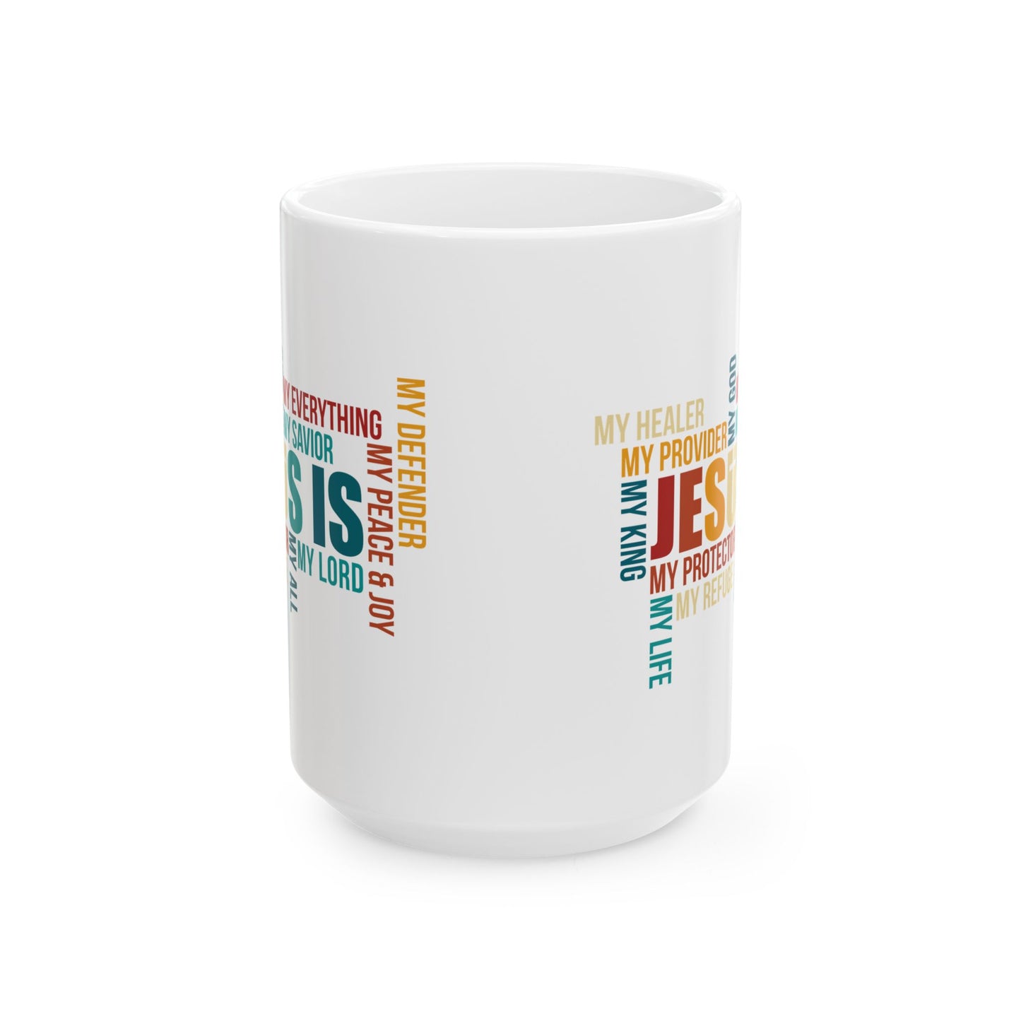 Jesus Is Word Cloud White Mug – Christian Faith Inspiration