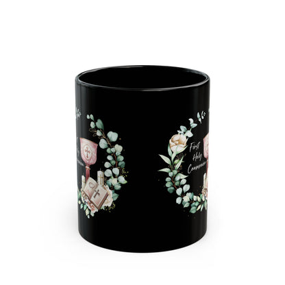 Black First Holy Communion Mug – Elegant Chalice & Bible Gift