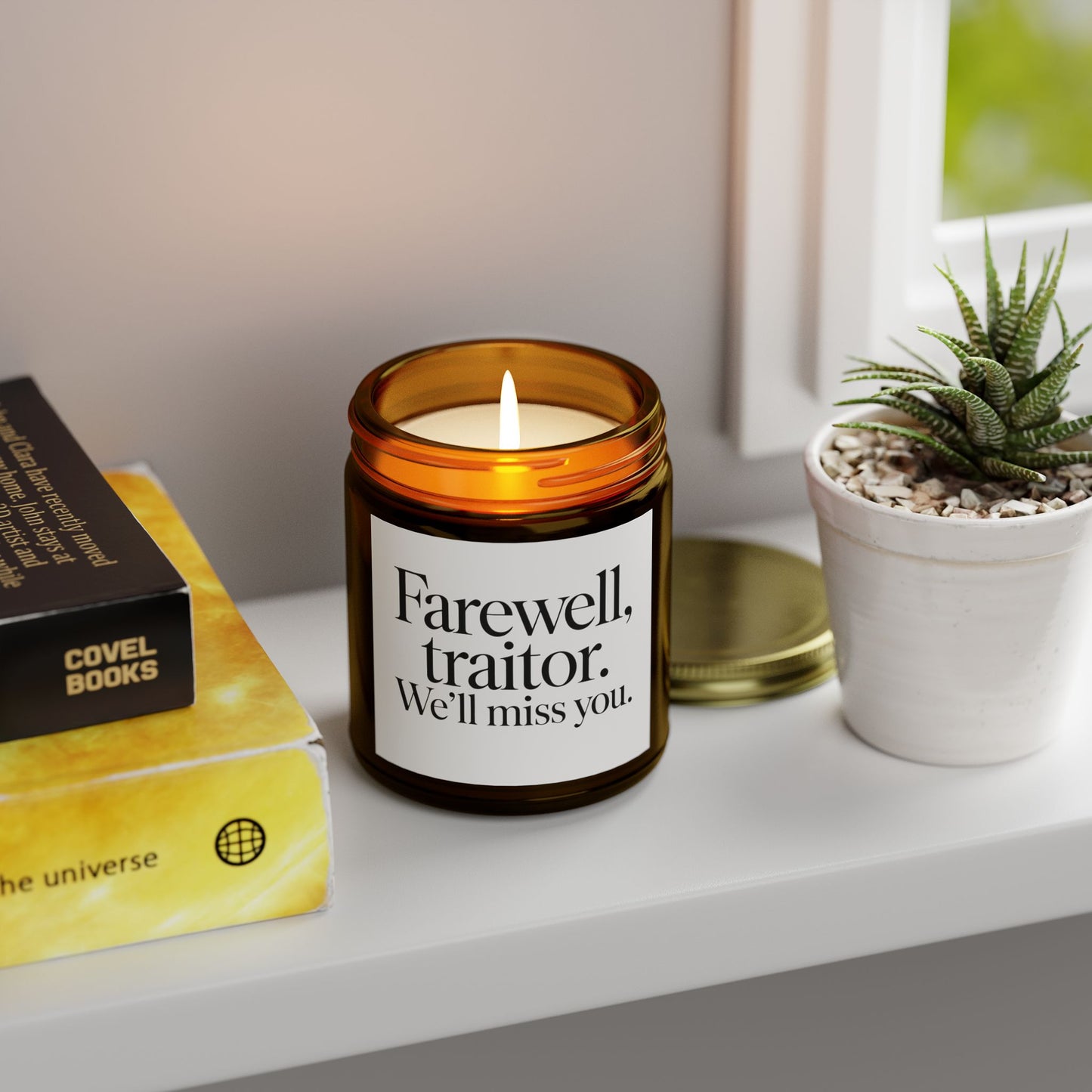 Firewell Traitor We'll Miss You Scented Candles, Coconut Apricot Wax (4oz, 9oz)