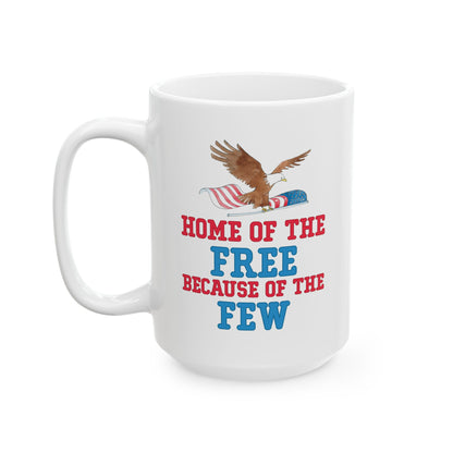 Home of the Free – Because of the Few White Ceramic Patriotic Mug Military Eagle Coffee Cup